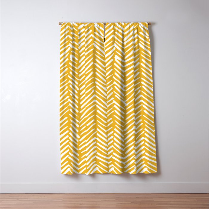 Boho Abstract Herringbone Pattern, Summer Yellow Window Curtain Gallery Image 3