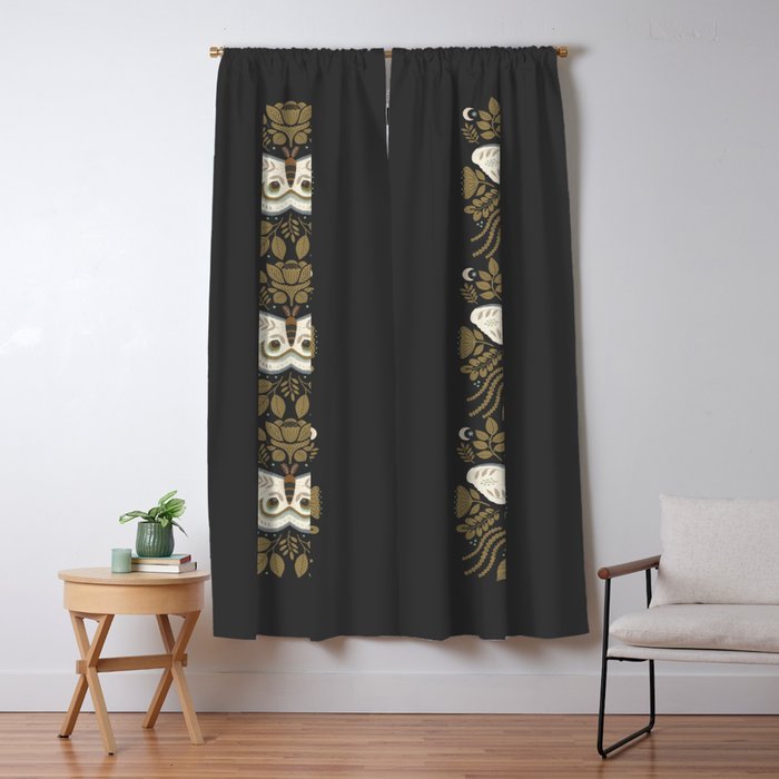 Folk Art Moth - Black Window Curtain Gallery Image 5