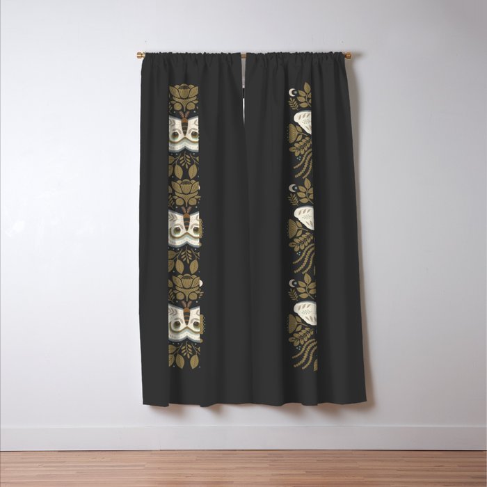 Folk Art Moth - Black Window Curtain Gallery Image 3