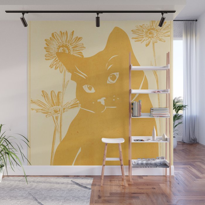 Minimalist Yellow Cat Wall Mural Gallery Image 1
