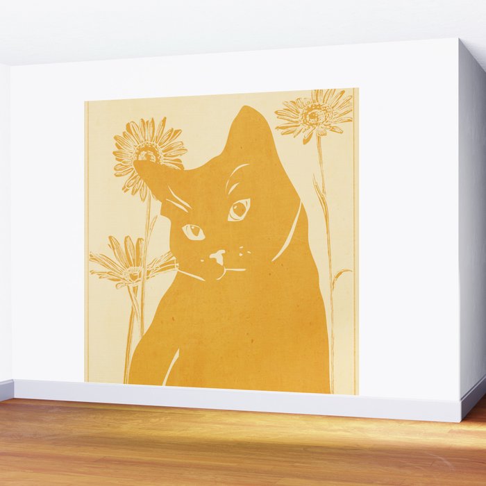 Minimalist Yellow Cat Wall Mural Gallery Image 2
