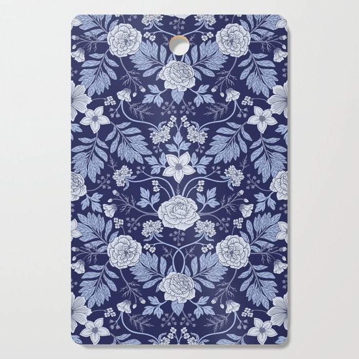 Light Blue, Cobalt Blue, & White Floral Pattern Cutting Board Gallery Image 1