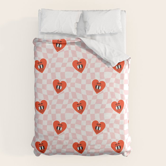 Retro cartoon love heart checkered pattern Duvet Cover Gallery Image 6