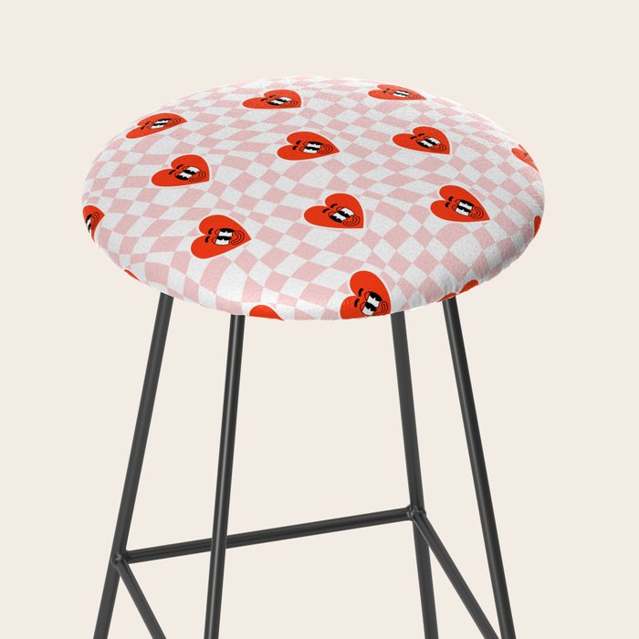 Retro cartoon love heart checkered pattern Stool Gallery Image 2