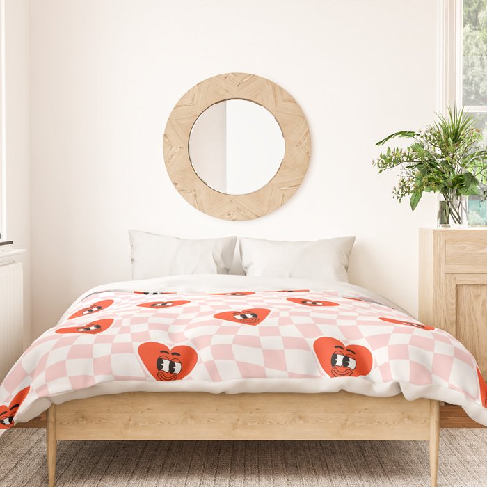 Retro cartoon love heart checkered pattern Duvet Cover Gallery Image 3