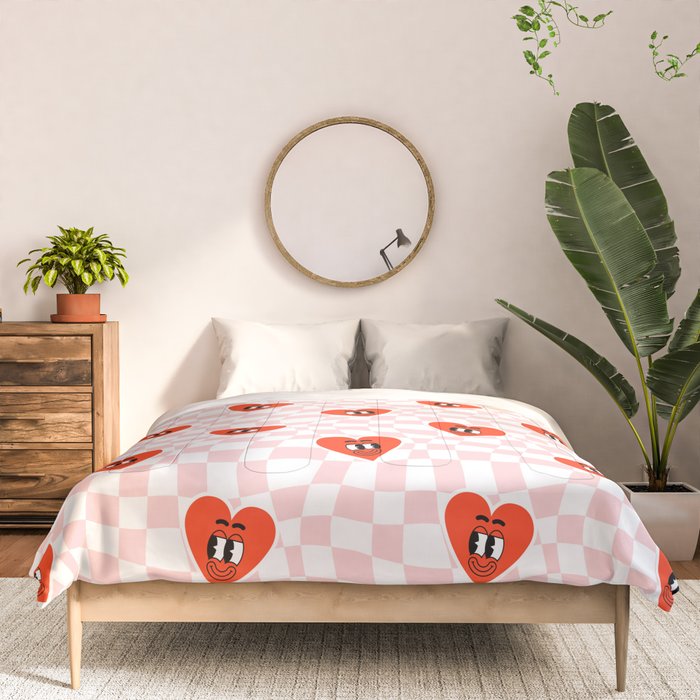 Retro cartoon love heart checkered pattern Comforter Gallery Image 3
