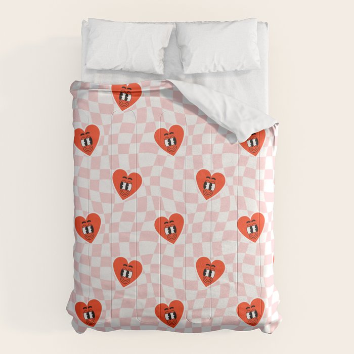 Retro cartoon love heart checkered pattern Comforter Gallery Image 1