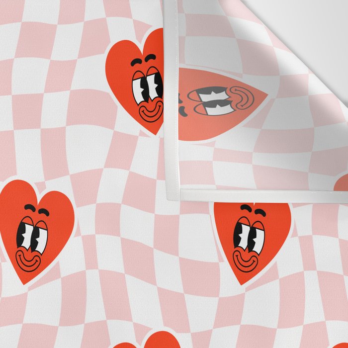 Retro cartoon love heart checkered pattern Wall Tapestry Gallery Image 3