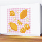 Lemons on Pastel Baby Pink Gingham Wall Mural Gallery Image 2