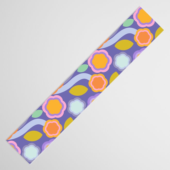 Big pop retro flowers blue Table Runner Gallery Image 3