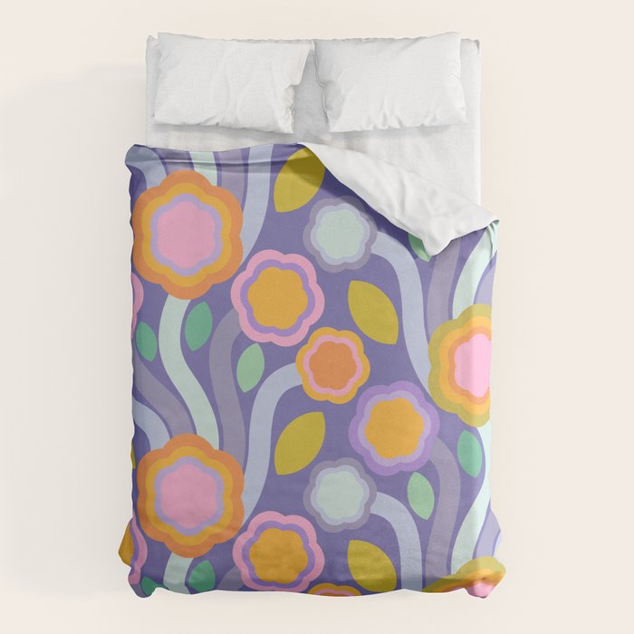 Big pop retro flowers blue Duvet Cover Gallery Image 1