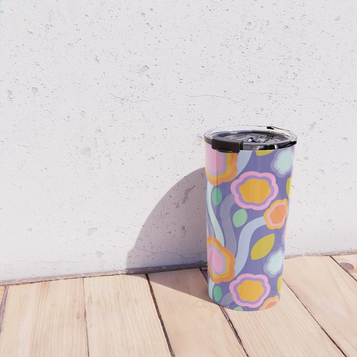 Big pop retro flowers blue Travel Mug Gallery Image 4