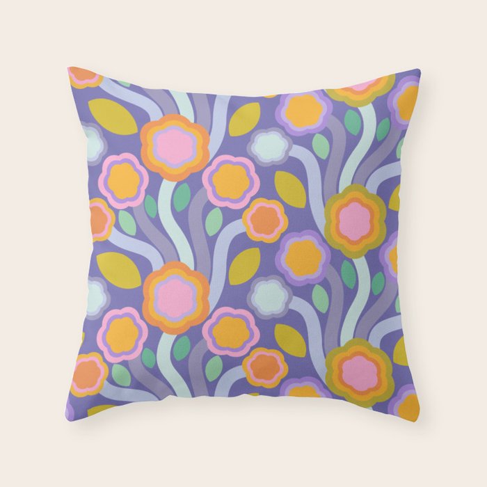 Big pop retro flowers blue Throw Pillow Gallery Image 6