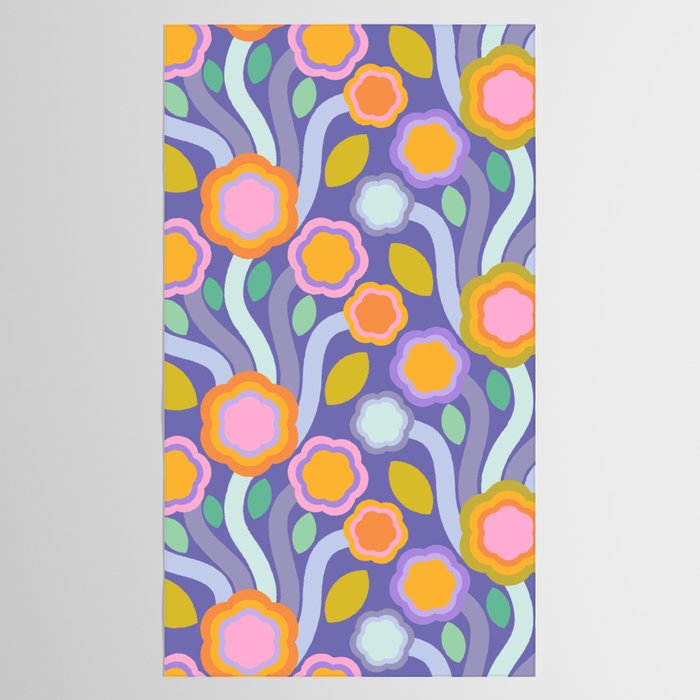Big pop retro flowers blue Tablecloth Gallery Image 2
