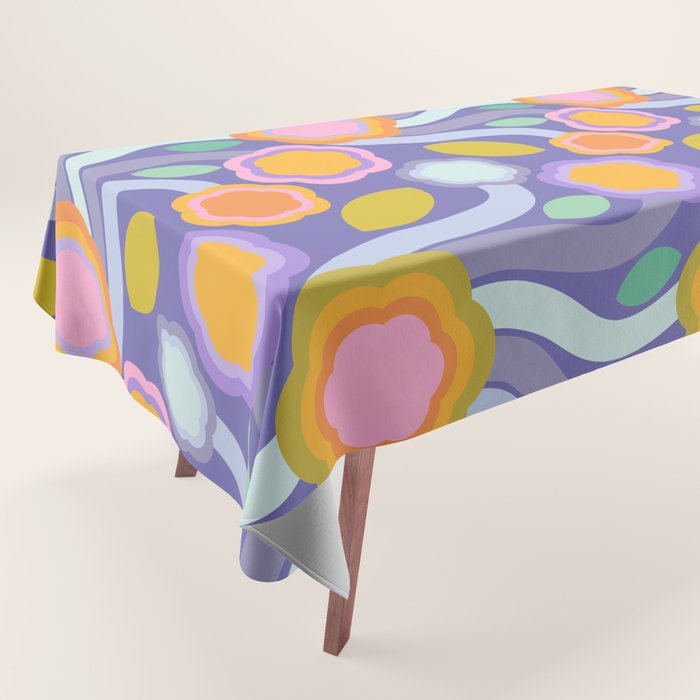 Big pop retro flowers blue Tablecloth Gallery Image 1