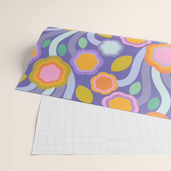 Big pop retro flowers blue Wrapping Paper Gallery Image 2