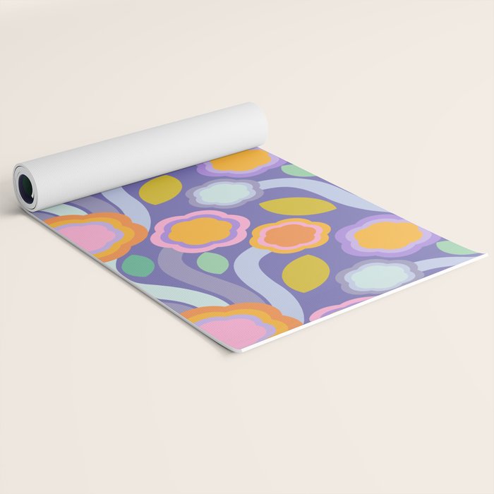 Big pop retro flowers blue Yoga Mat Gallery Image 2