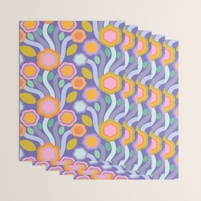 Big pop retro flowers blue Wrapping Paper Gallery Image 3