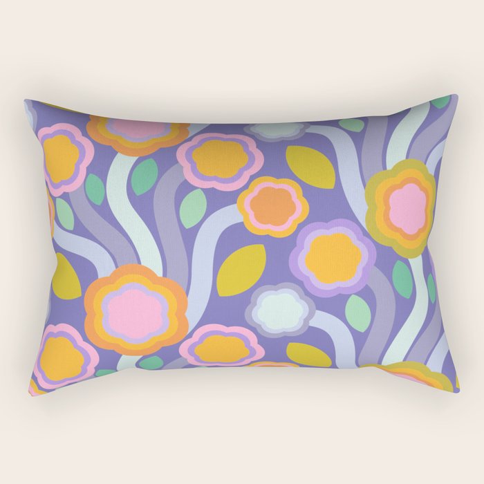 Big pop retro flowers blue Rectangular Pillow Gallery Image 2
