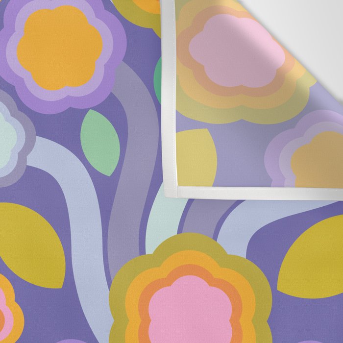 Big pop retro flowers blue Wall Tapestry Gallery Image 3