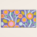 Big pop retro flowers blue Desk Mat Gallery Image 3