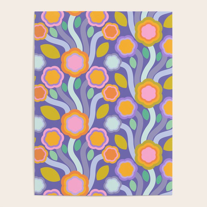 Big pop retro flowers blue Poster Gallery Image 1