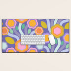 Big pop retro flowers blue Desk Mat Gallery Image 1
