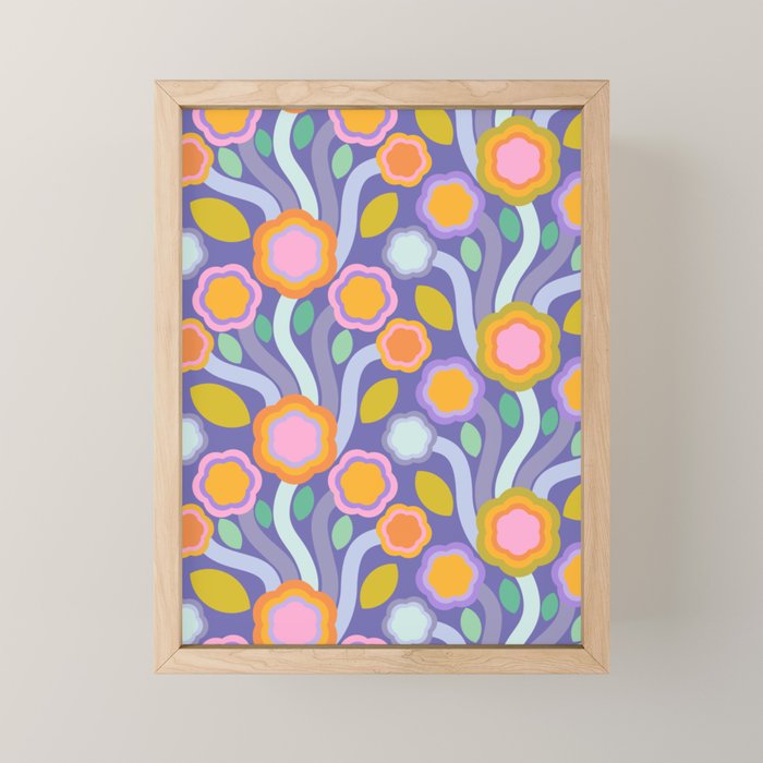 Big pop retro flowers blue Mini Art Print Gallery Image 1