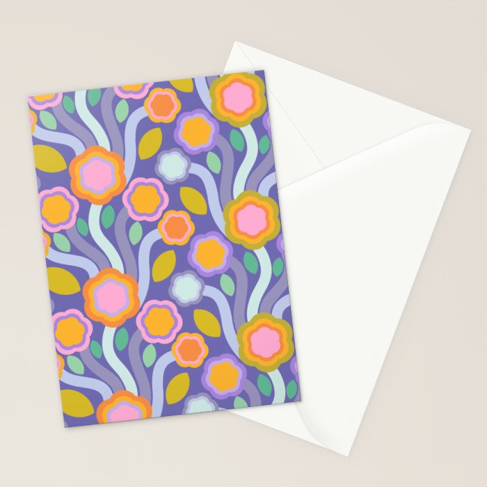 Big pop retro flowers blue Stationery Card Gallery Image 2