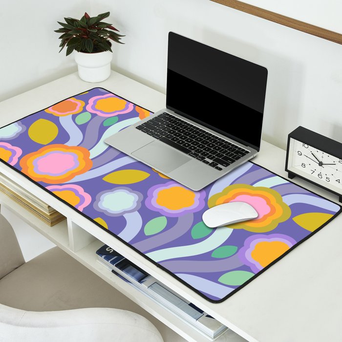 Big pop retro flowers blue Desk Mat Gallery Image 2
