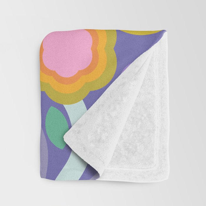 Big pop retro flowers blue Throw Blanket Gallery Image 3