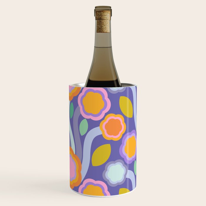 Big pop retro flowers blue Wine Chiller Gallery Image 1