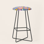 Big pop retro flowers blue Stool Gallery Image 1