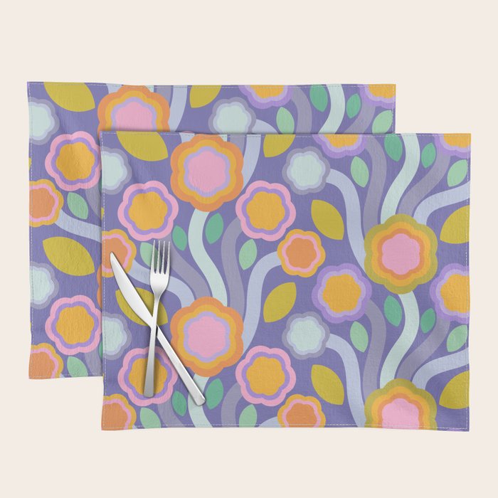 Big pop retro flowers blue Placemat Gallery Image 1