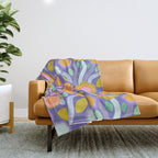 Big pop retro flowers blue Throw Blanket Gallery Image 1