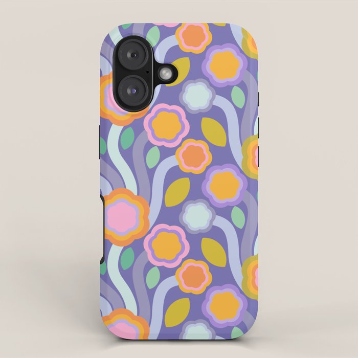 Big pop retro flowers blue iPhone Case Gallery Image 1