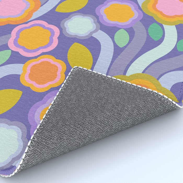 Big pop retro flowers blue Rug Gallery Image 4