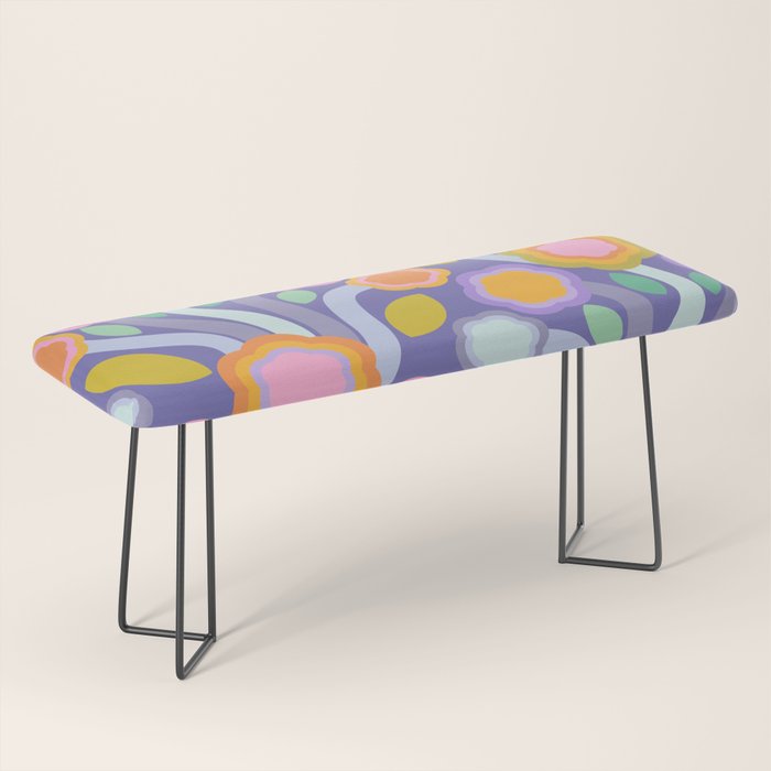 Big pop retro flowers blue Bench Gallery Image 1