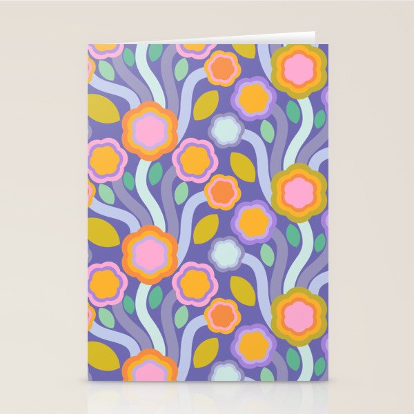 Big pop retro flowers blue Stationery Card Gallery Image 2