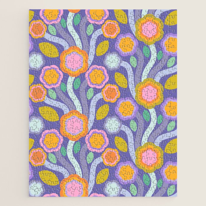 Big pop retro flowers blue Jigsaw Puzzle Gallery Image 1