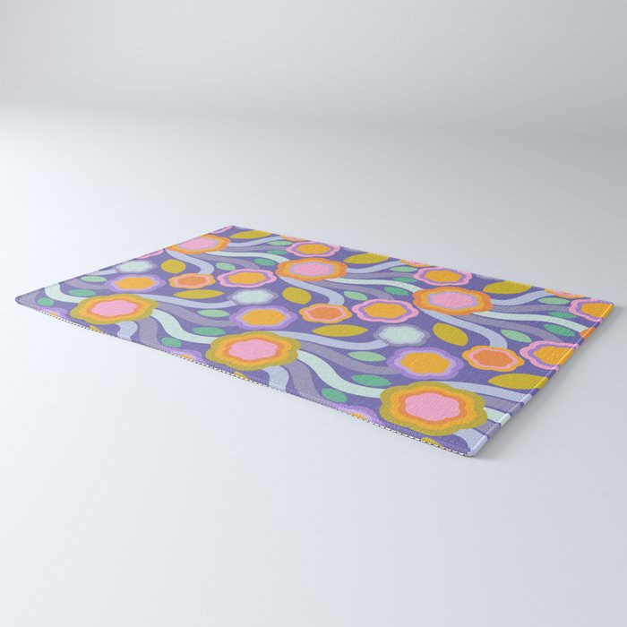 Big pop retro flowers blue Rug Gallery Image 3
