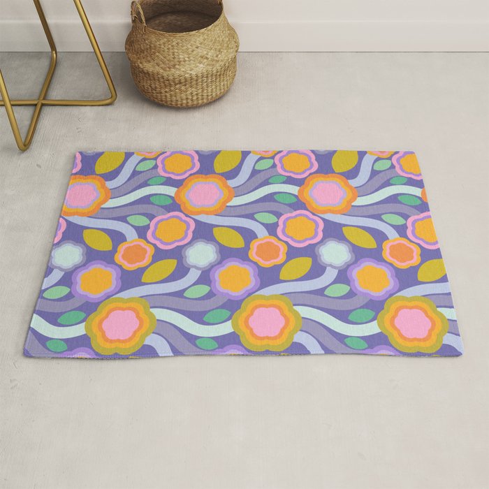 Big pop retro flowers blue Rug Gallery Image 1