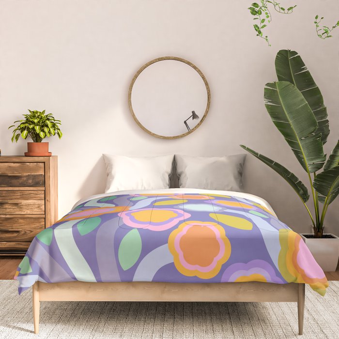 Big pop retro flowers blue Comforter Gallery Image 3