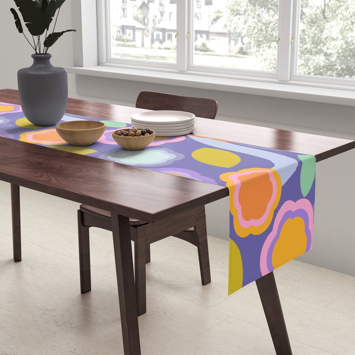 Big pop retro flowers blue Table Runner Gallery Image 2