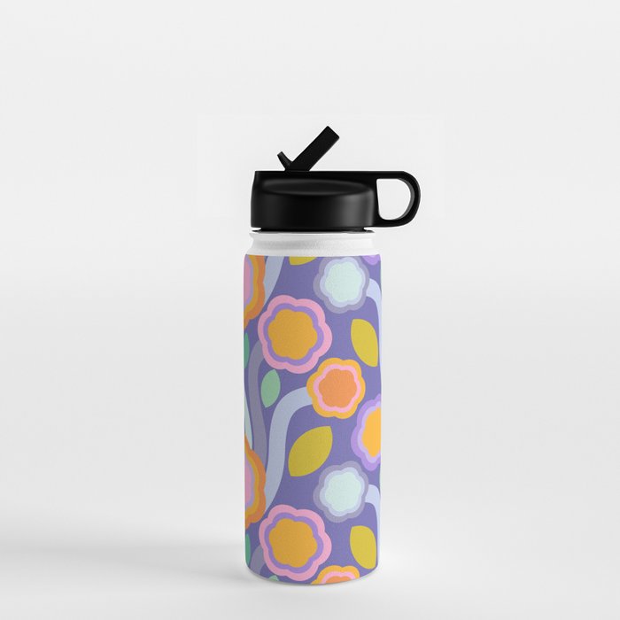 Big pop retro flowers blue Water Bottle Gallery Image 1