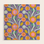 Big pop retro flowers blue Wood Wall Art Gallery Image 1