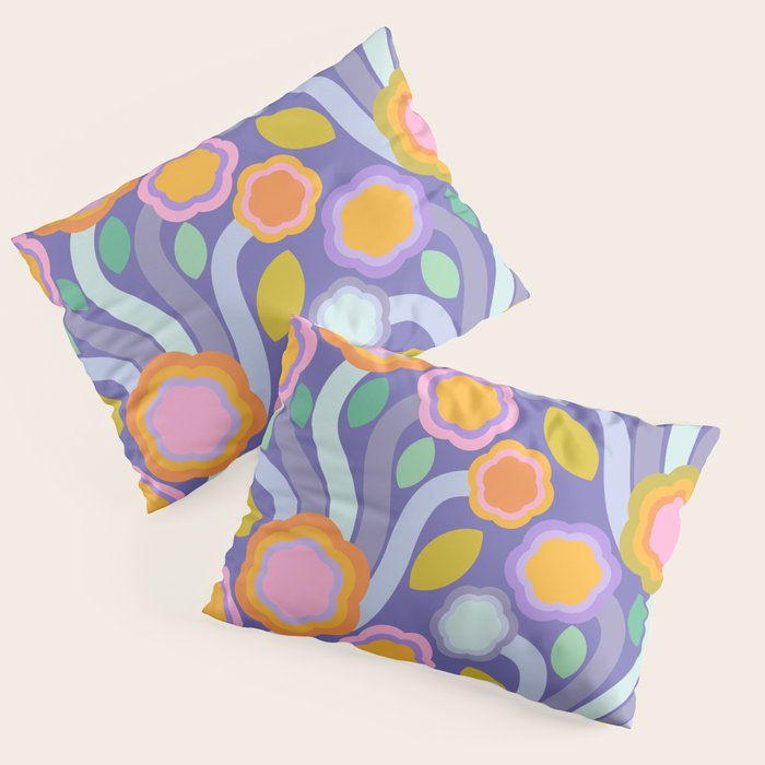 Big pop retro flowers blue Pillow Sham Gallery Image 3
