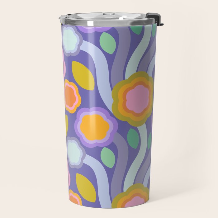 Big pop retro flowers blue Travel Mug Gallery Image 2