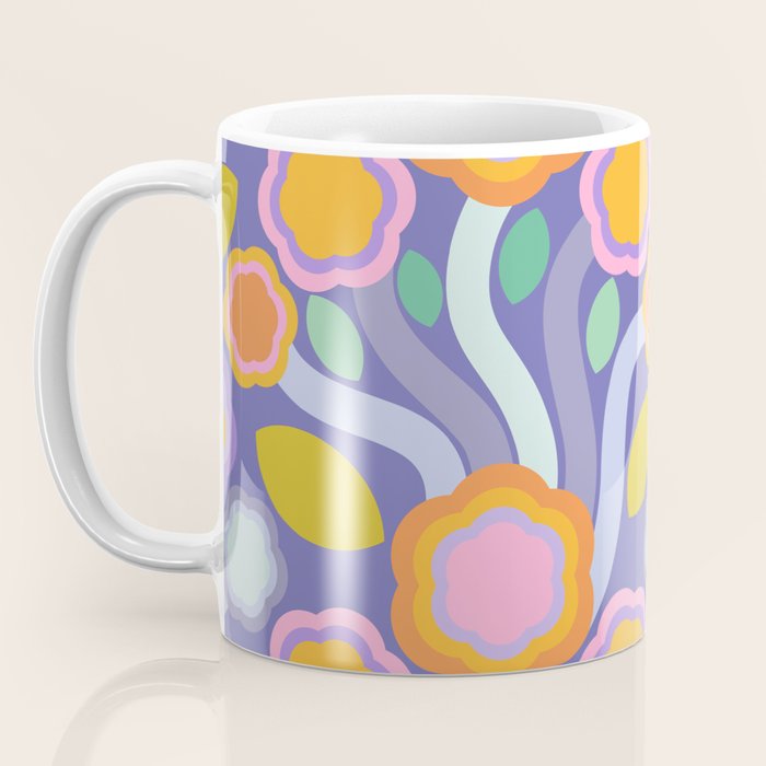 Big pop retro flowers blue Coffee Mug Gallery Image 3
