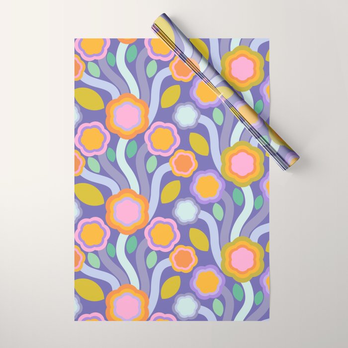 Big pop retro flowers blue Wrapping Paper Gallery Image 1
